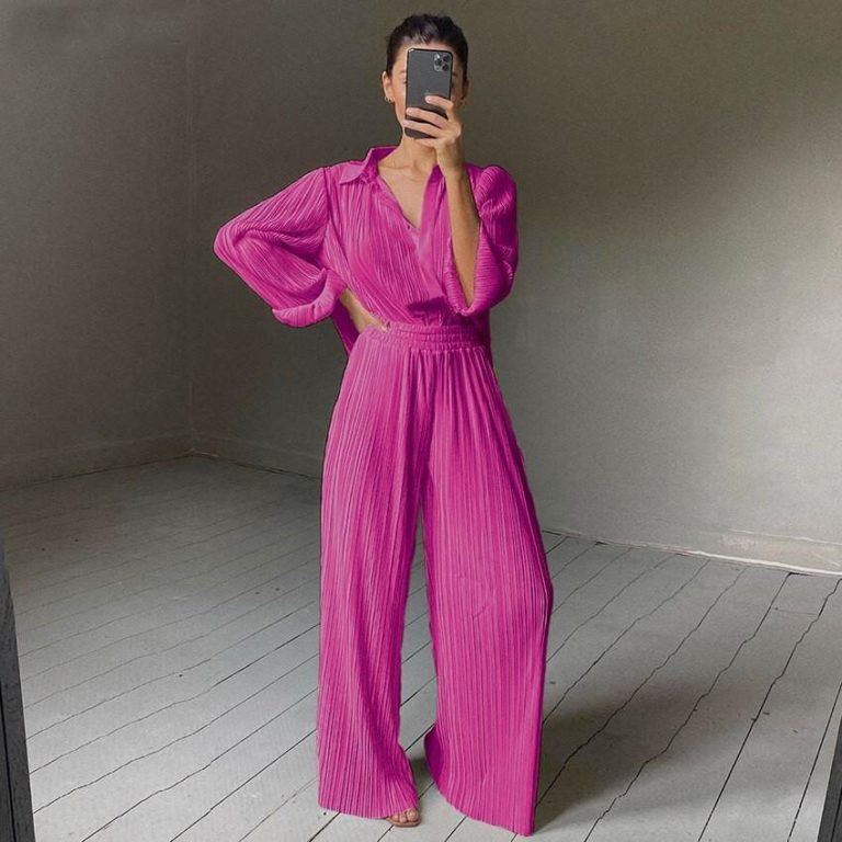 Silky Pleated Two-Piece Set_Violet Pink