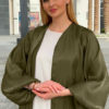 Sleek Blouson Sleeve Abaya_Dark Green