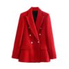 Tweed Gold Button Blazer_Red