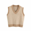 V-Neck Houndstooth Sweater Vest_Khaki