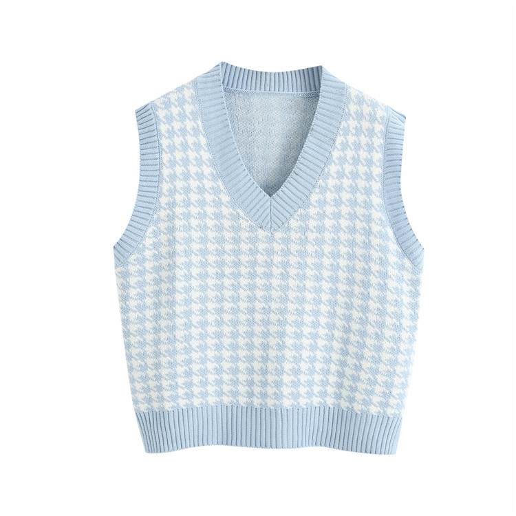 V-Neck Houndstooth Sweater Vest – after MODA