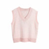 V-Neck Houndstooth Sweater Vest_Light pink