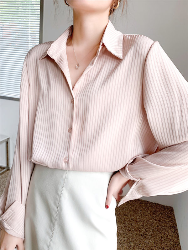 Vertical Striped Oversized Blouse_1_Light Pink