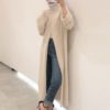 Knitted High Neck Long Sweater with Slit