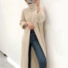 Knitted High Neck Long Sweater with Slit