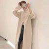Knitted High Neck Maxi Sweater with Slit-4