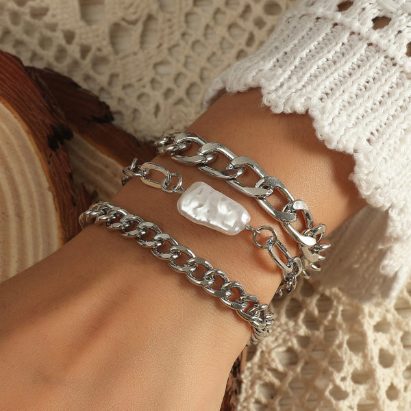 Silver Link Gemstone Bracelet Set