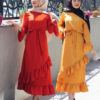 Classic Layered Ruffled Dress - Red and Yellow