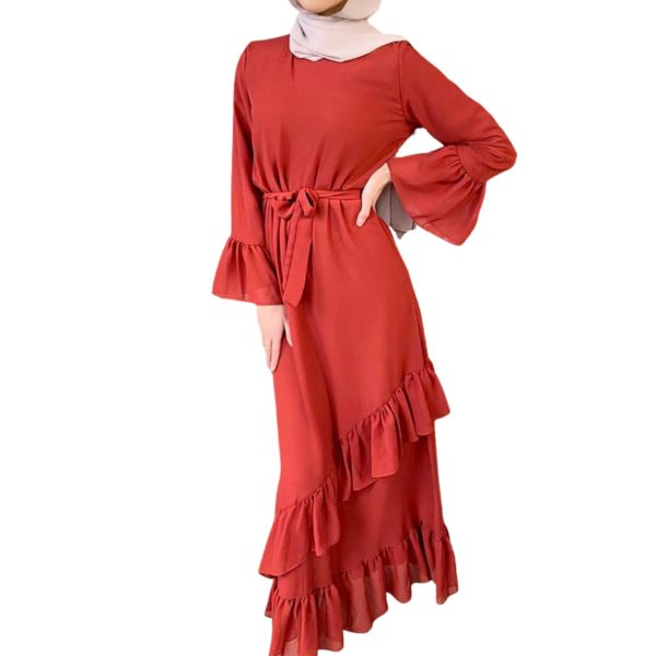 Classic Layered Ruffled Dress_2_Red