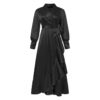 Draped Ruffle Trim Wrap Dress_Black