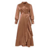 Draped Ruffle Trim Wrap Dress_Brown