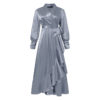 Draped Ruffle Trim Wrap Dress_Gray Blue