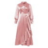 Draped Ruffle Trim Wrap Dress_Pink