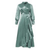 Draped Ruffle Trim Wrap Dress_Teal