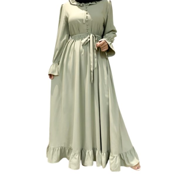 Ruffle Slip-On Smock Dress_Beige green