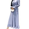 Ruffle Slip-On Smock Dress_Gray blue