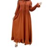 Ruffle Slip-On Smock Dress_Rusty brown