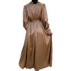 V-Neck Satin Wrap Maxi Dress-back brown
