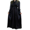 V-Neck Satin Wrap Maxi Dress-black