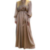 V-Neck Satin Wrap Maxi Dress-brown