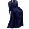 V-Neck Satin Wrap Maxi Dress-navy blue