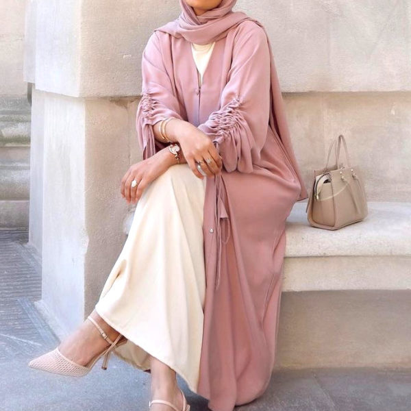 Ruched Sleeve Button Up Abaya_1