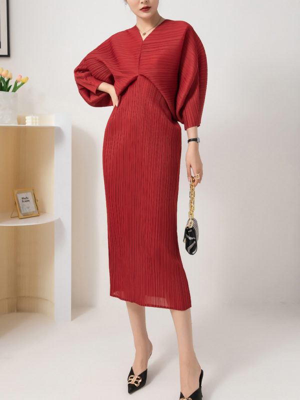 Batwing Sleeve V-neck Dress_3