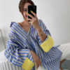 Button Up Long Sleeve Striped Blouse_1