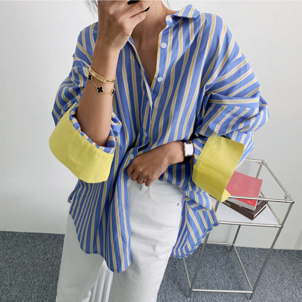 Button Up Long Sleeve Striped Blouse 2