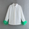 Feather Trim Button-Up Blouse_10