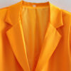 Feather-trim Orange Long Sleeve Blazer and Pants Set_10