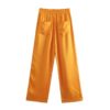 Feather-trim Orange Long Sleeve Blazer and Pants Set - Image 13