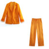 Feather-trim Orange Long Sleeve Blazer and Pants Set_18