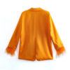 Feather-trim Orange Long Sleeve Blazer and Pants Set - Image 16