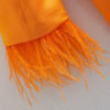 Feather-trim Orange Long Sleeve Blazer and Pants Set_2