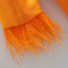Feather-trim Orange Long Sleeve Blazer and Pants Set - Image 7