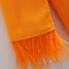 Feather-trim Orange Long Sleeve Blazer and Pants Set - Image 19