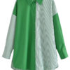 Green Two-Tone Button Up Blouse