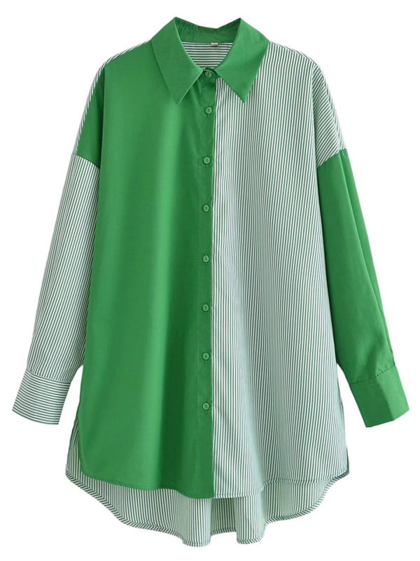 Green Two-Tone Button Up Blouse_2