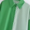 Green Two-Tone Button Up Blouse