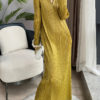 Pleated Long Sleeve Slim Fit Midi Dress_11