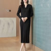 Pleated Long Sleeve Slim Fit Midi Dress_13