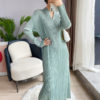 Pleated Long Sleeve Slim Fit Midi Dress_6