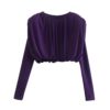 Purple Long Sleeves Crop Top and Pleated Pants Set_11