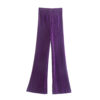 Purple Long Sleeves Crop Top and Pleated Pants Set