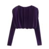 Purple Long Sleeves Crop Top and Pleated Pants Set_9