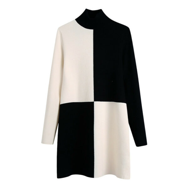 Black and White Color Block High Neck Sweater 1