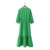 Green Open Collar Smock Dress_3