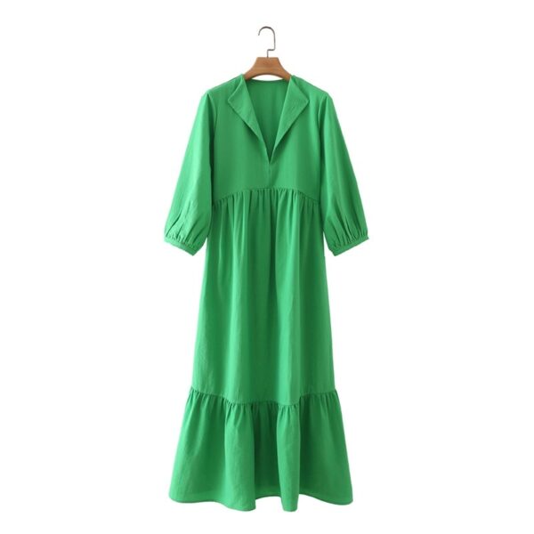Green Open Collar Smock Dress 2 1